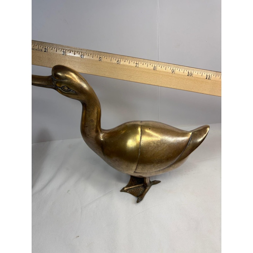 VTG Brass Duck Geese LARGE Figurines Pair MCM Farmhouse Cottagecore Grandmacore - Picture 4 of 10